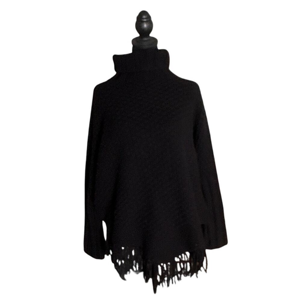 Christopher Fischer 100% Cashmere Fringe Turtleneck Poncho